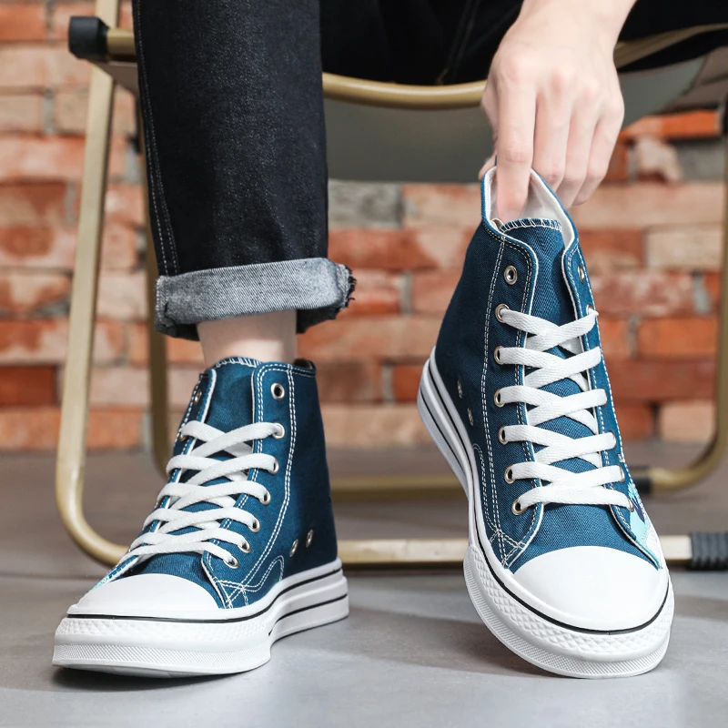 HKDQ New Autumn High Top Men\'s Canvas Shoes Fashion Print White Men Vulcanization Shoes Non-slip Male Casual Skateboard Sneakers