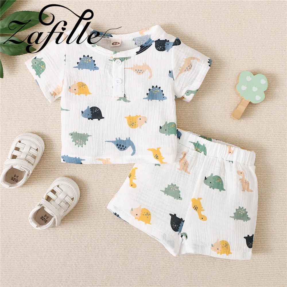 

ZAFILLE Casual Baby Sleepwear Set Summer Thin Kids Toddler Costume Dinosaur Printed Men's Baby Clothes Cute Children Clothing