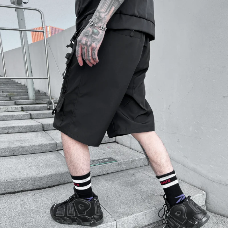 HKSH Summer New Tactical Japanese Shorts Men\'s Dark Techwear Straight Knee-length Pants Multi Pocket Casual Trendy Capris HK0669