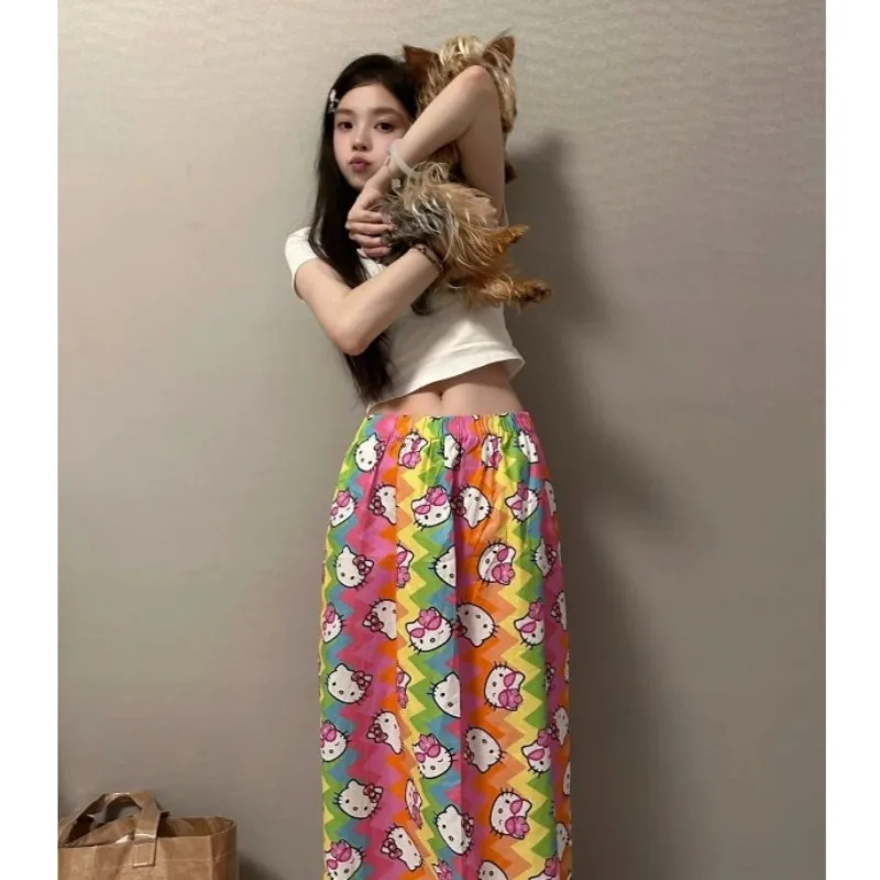 

Sanrio Hello Kitty Long Skirt Summer Trumpet Skirts Women Skirt Y2k Fashion Printed Fashion High Waist Cute Skirts Gift