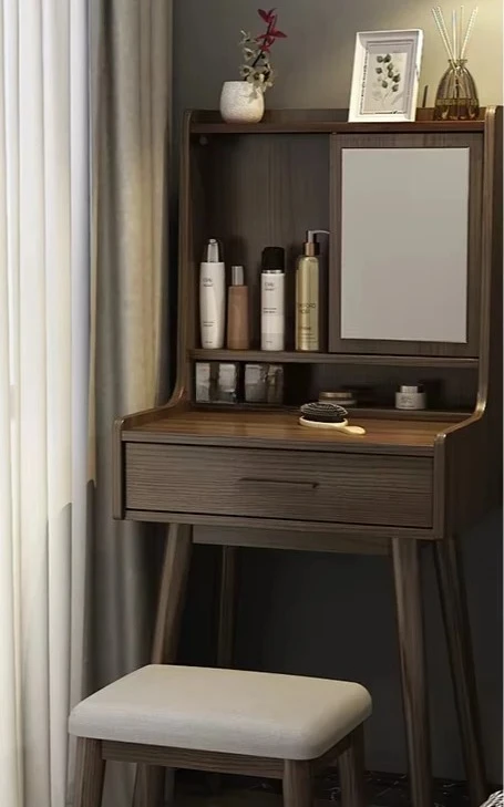 

Dresser makeup mirror bedroom small apartment solid wood dressing table storage cabinet