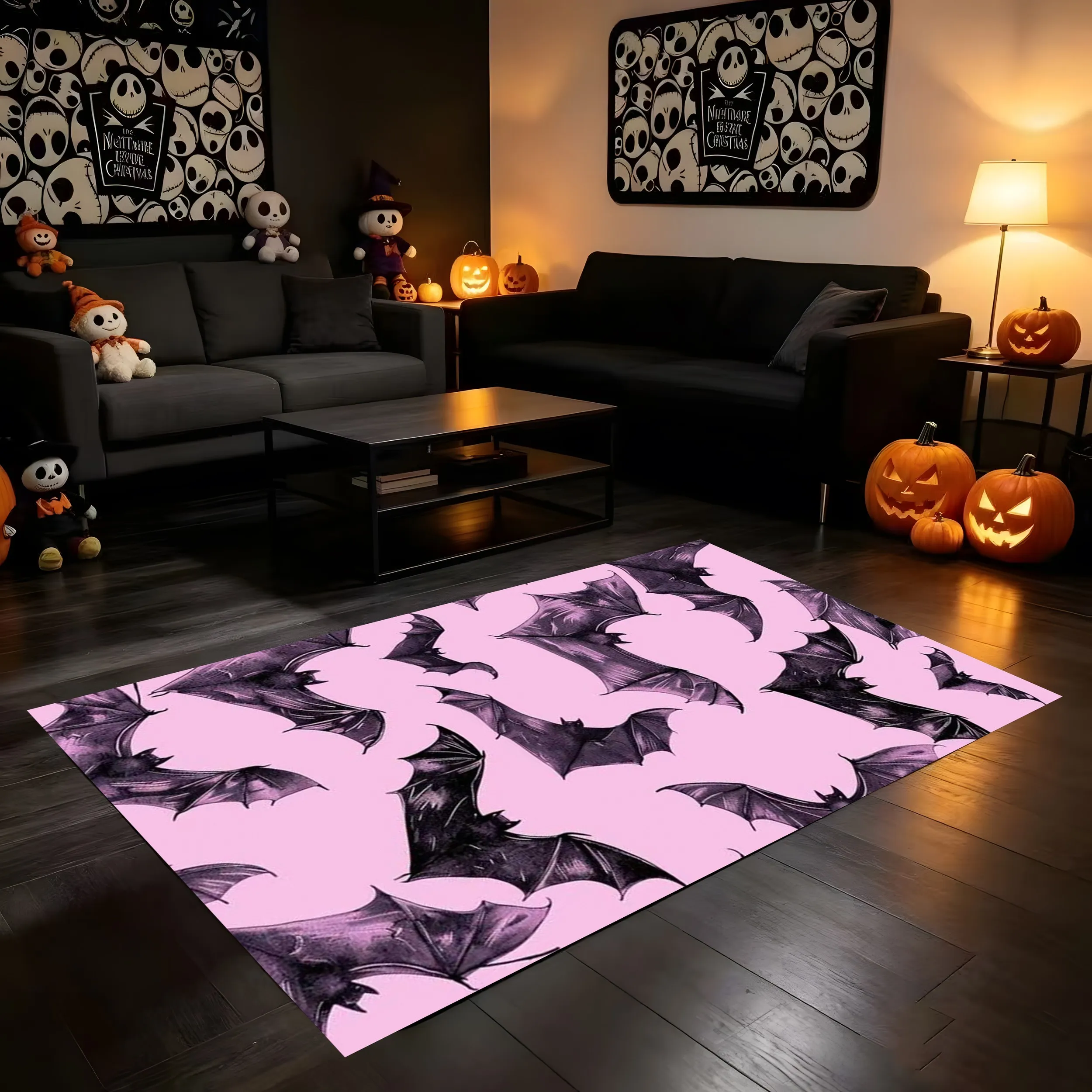 2D Carpet with Ghost Pumpkin Candy Bow Print Cute and Soothing Style Soft and Eye-Pleasing Fun and Festive Halloween