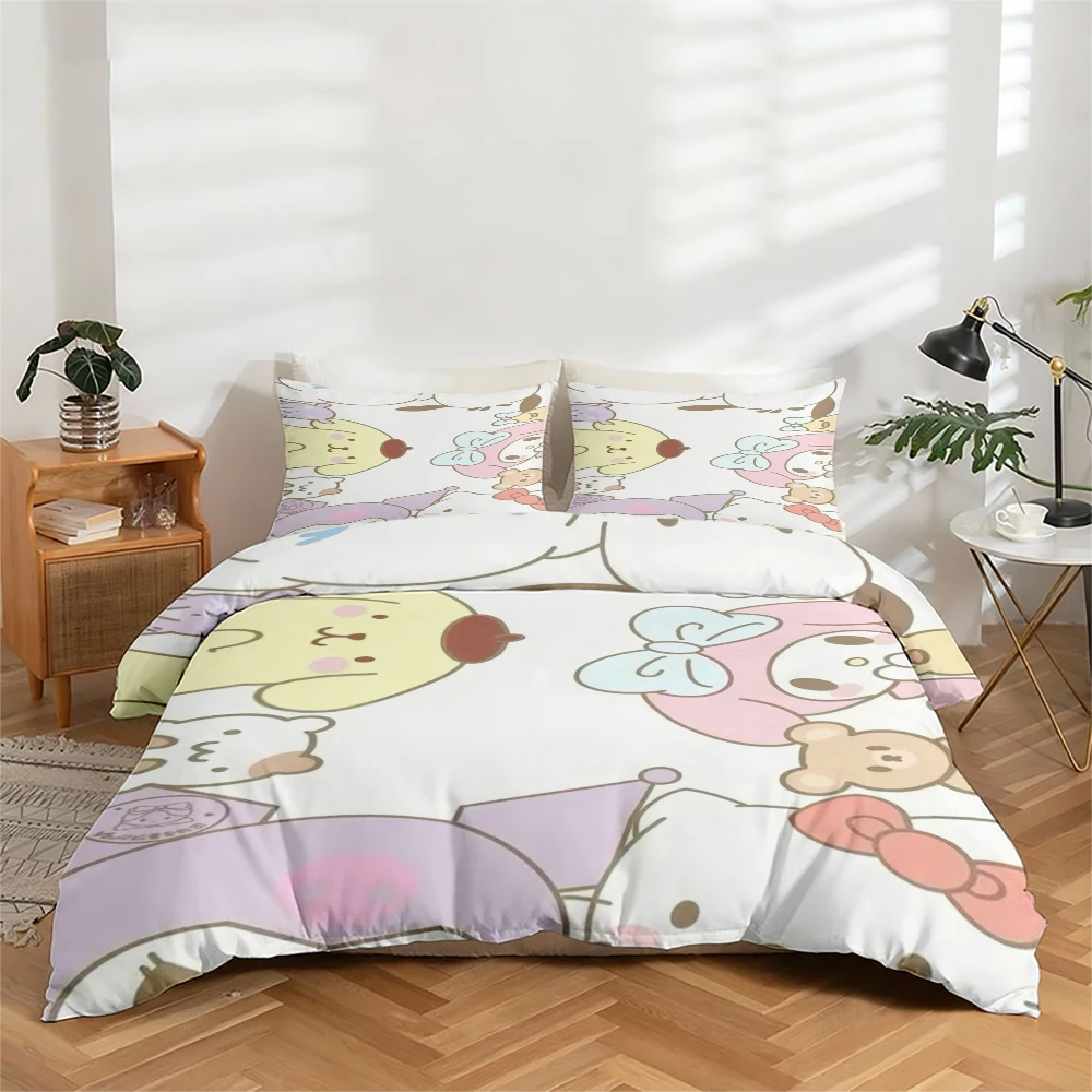 

3-Piece High-Definition Digital Print Bedding Set, Large Patterned Duvet Cover Set with Cartoon Designs Like Cinnamoroll, Includes 1 Duvet Cover + 2 Pillowcases, Suitable for Bedroom, Guest Room, Home Decoration, Polyester Fiber Duvet Cover + Pillowcase, 