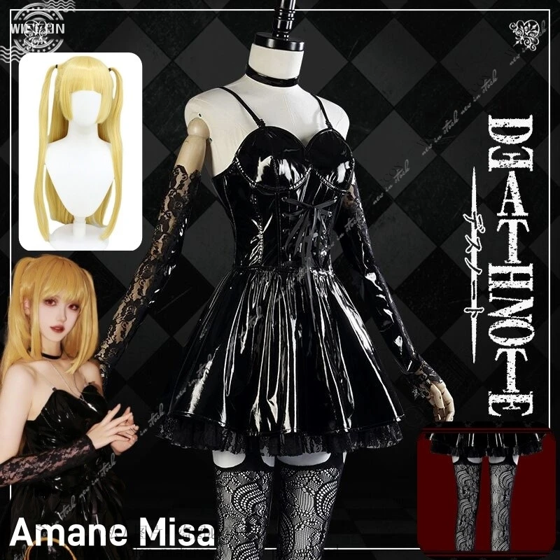 

Amane Misa Anime Cosplay Halloween Wig Role Play Party Note Imitation Leather Sexy Dress Stockings Necklace Uniform Outfit