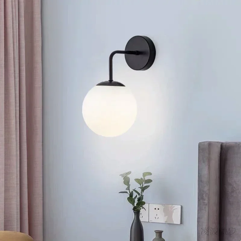 Modern Glass Bedside Wall Lamp with Nordic Simple Living Room Bedroom Study Corridor Decorative Lights Indoor Lighting