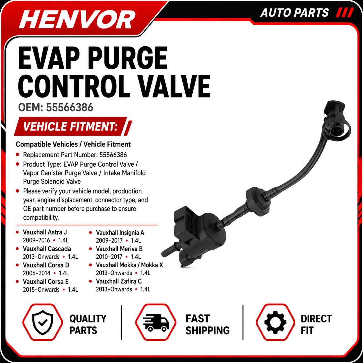 55566386 EVAP Purge Control Valve for Vauxhall Astra J Corsa D E Insignia Meriva Mokka Zafira
