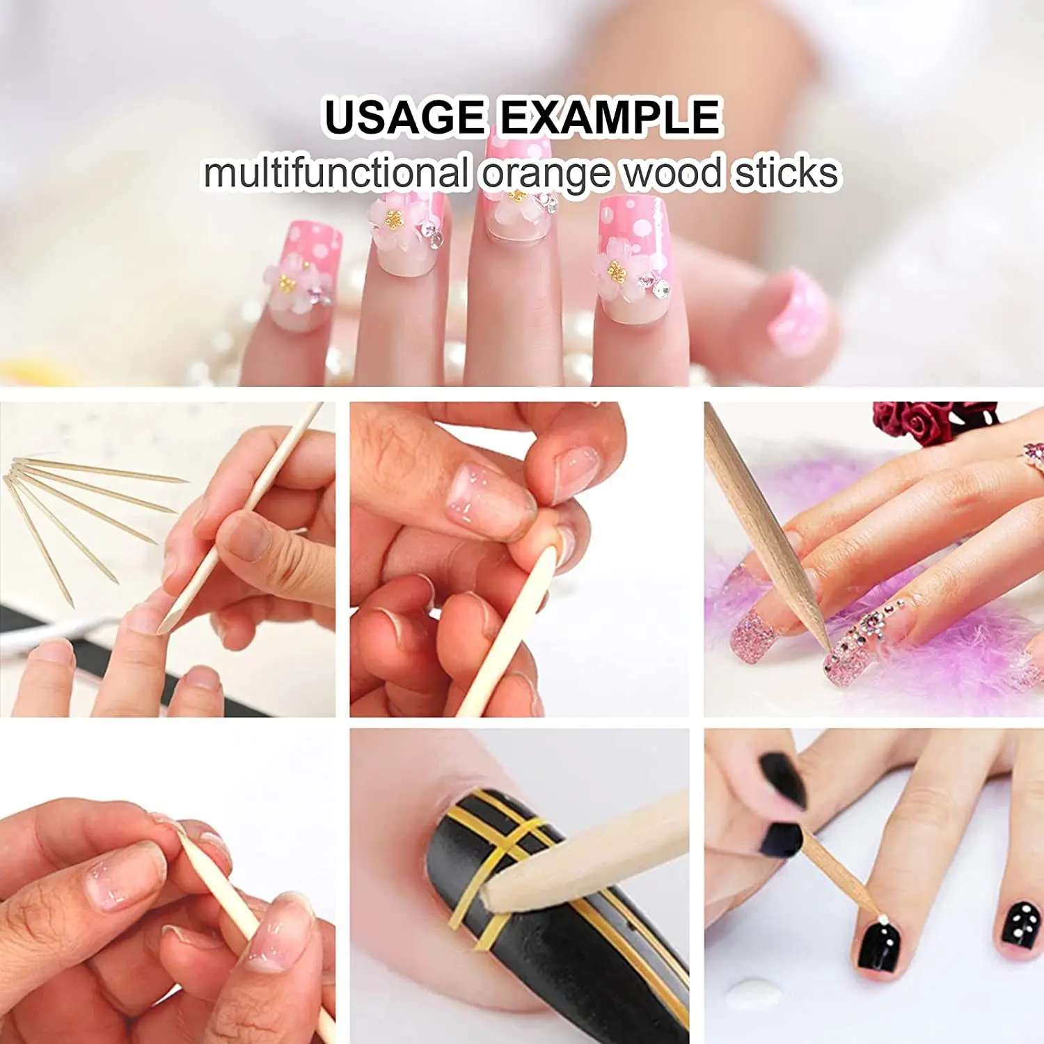 100/50pcs Nail Art Pusher Orange Wood Sticks Cuticle Pusher Remover Rhinestones Dotting Removal Manicure Pedicure Care Tools ネイル