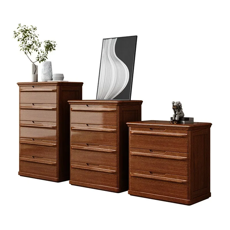 Solid Wood Chest of Drawers Modern Simple Bedroom Storage Cabinet Red Sandalwood Dresser Organizer Furniture for Home Office