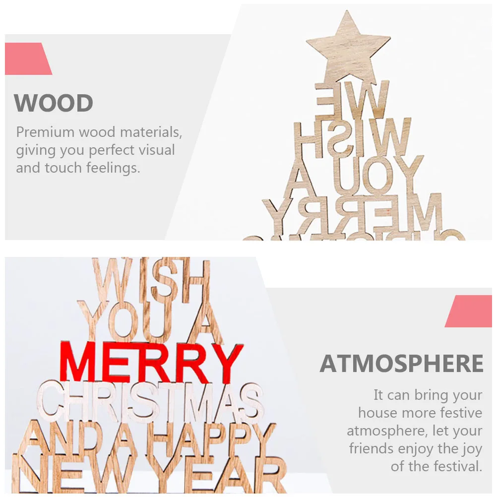 

2 Pcs Mini Wooden Christmas Tree Prop Blessing Decor Xmas Shaped Adorn Desktop Ornament Faux Party