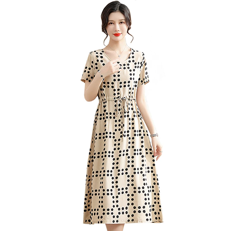 

Summer Dress Women 2024 new Casual Short sleeve A-Line Dress Vintage Print Dress Women Vestidos