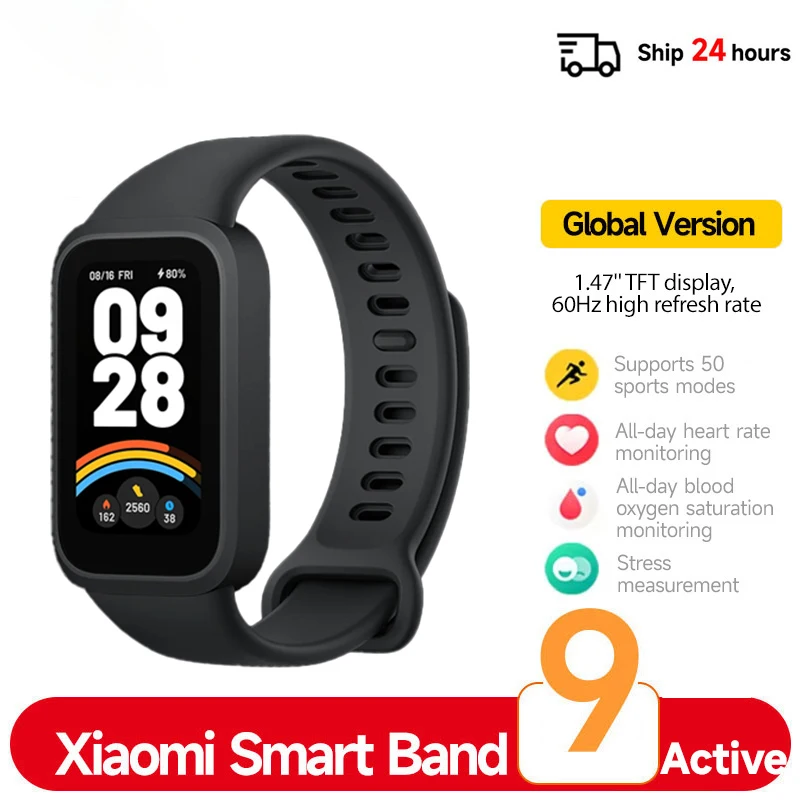 Versione globale Xiaomi Smart Band 9 Smartwatch Bluetooth attivo Schermo TFT da 1,47 pollici Durata della batteria di 18 giorni Modalità sportive Monitoraggio del sonno