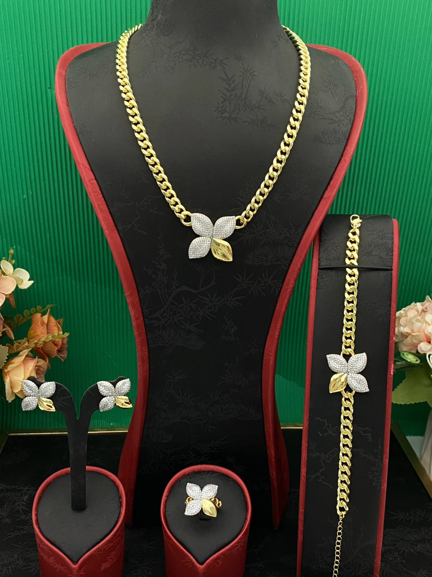 

JRH минималистичный классический комплект ожерелья и серег с кубическим цирконием, позолоченная латунь Libya, женские украшения, элегантные аксессуары