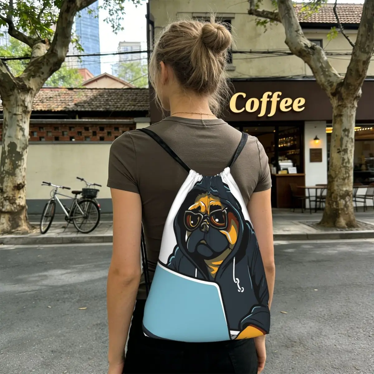 Cute Dog Puppy Looks At Computer Backpacks Multi-function Drawstring Bundle Pocket Sports Bag Book Bags for Man Woman School