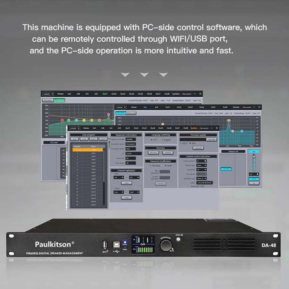 Paulkitson DA48 Professional Digital Audio Processor 4In 8Out DSP Audiophile Effect Equipment With FIR Speaker Management System