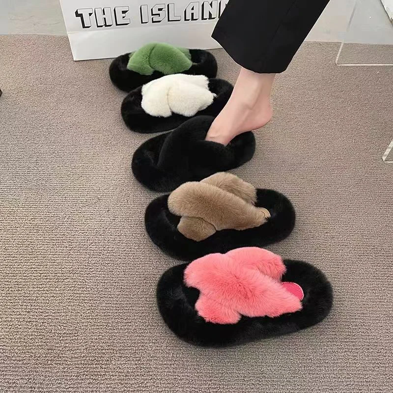 Thick Sole High-end Furry Slippers For Women Outer Wear Winter New Fashion Cartoon Lazy Style Home Cotton Slippers 39 Hot Sale40