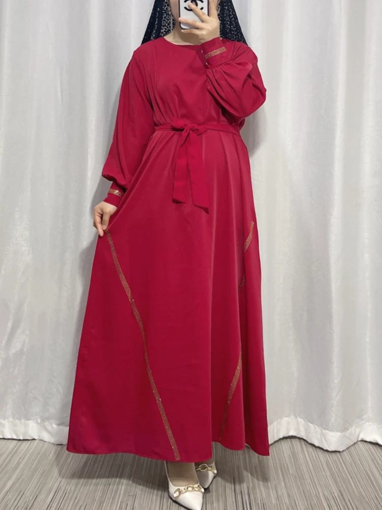 Dresses Eid Muslim Women Loose Lace Up Dress Abaya Party Ramadan Abayas Caftan Kaftan Elegant Vestidos Dubai Middle Turkey