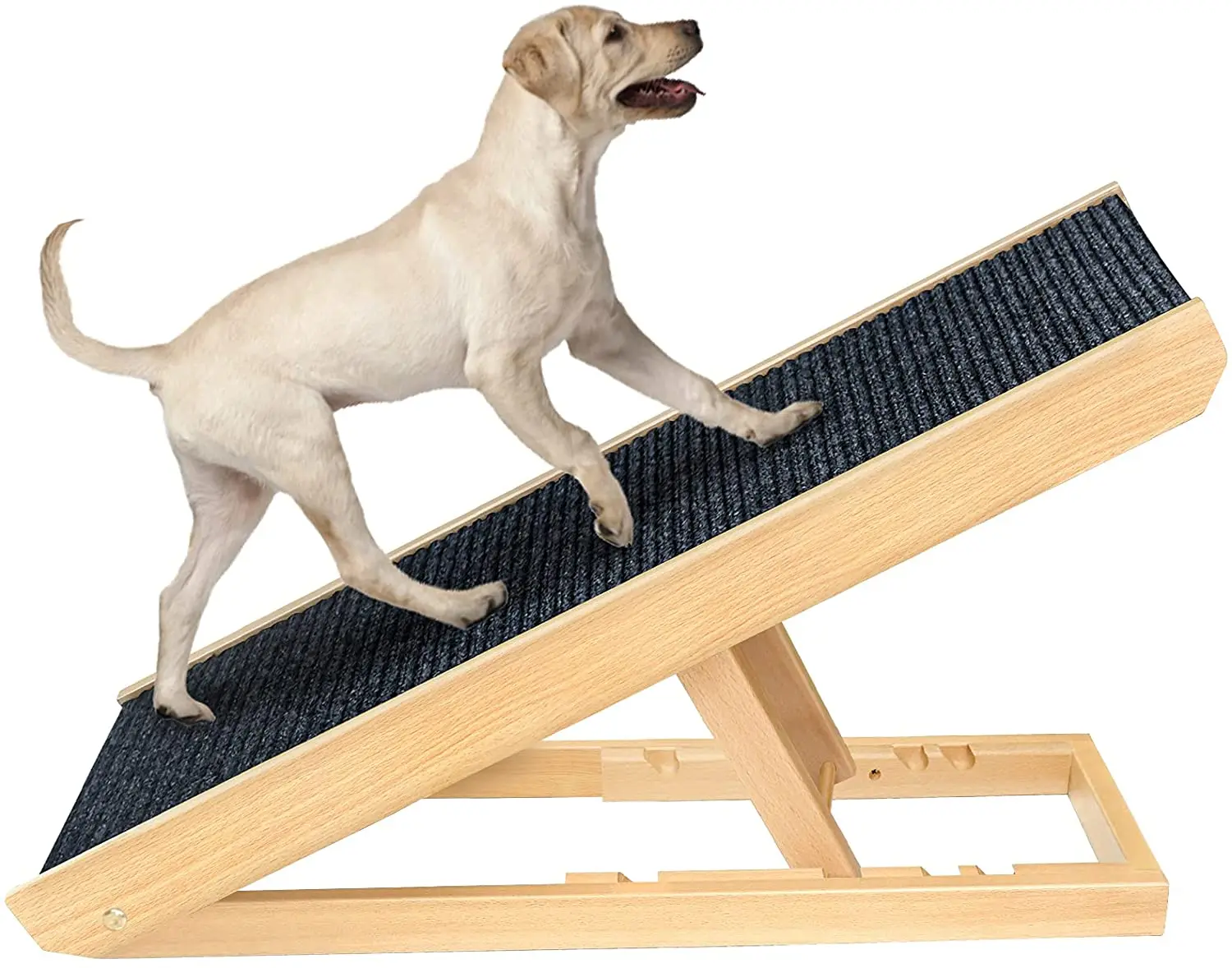 

New Foldable Pet Climbing Ladder Non Slip Carpet Surface Comfortable Folding Adjustable Wooden Pet Dog Ramp For Car And Bed