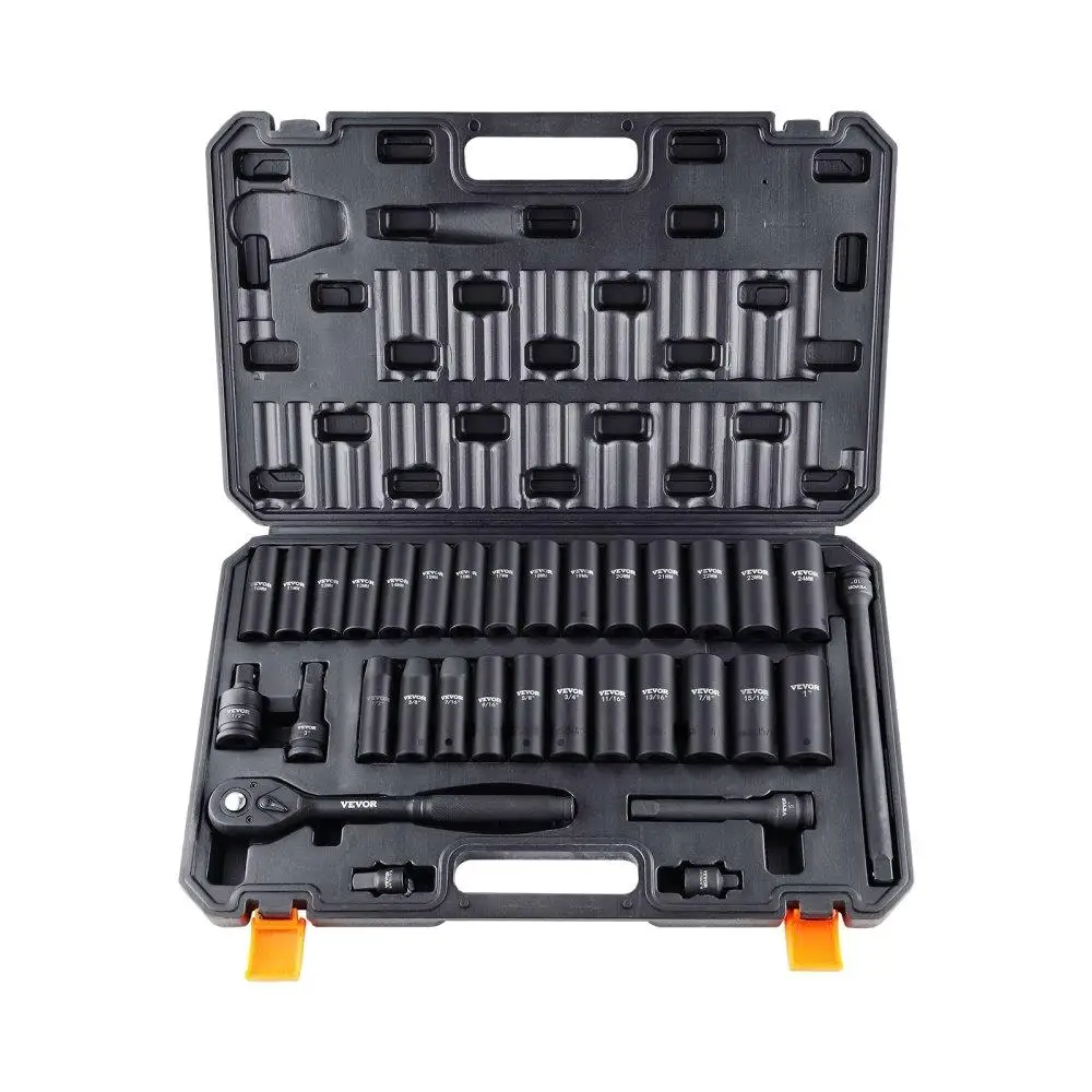 

33-Piece 1/2" Drive SAE & Metric Cr-V Alloy Steel Socket Set for Auto Repair and Car Maintenance Tool Kit