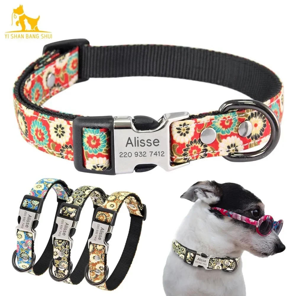 

Personalized Nylon Dog Collar Customized Engraved Name ID Anti-lost Pet Collars For Small Medium Large Dog Cat Puppy Accessories