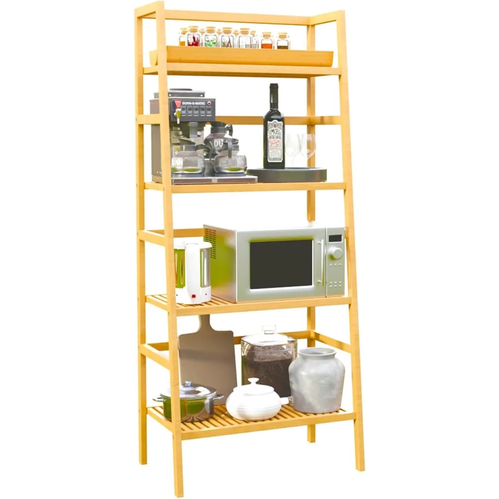 

Ladder Bookshelf，4-Tier Bamboo Ladder Shelf 49.2” Book Shelf Bookcase Floor Freestanding Bathroom Storage Rack Plant Stand for S