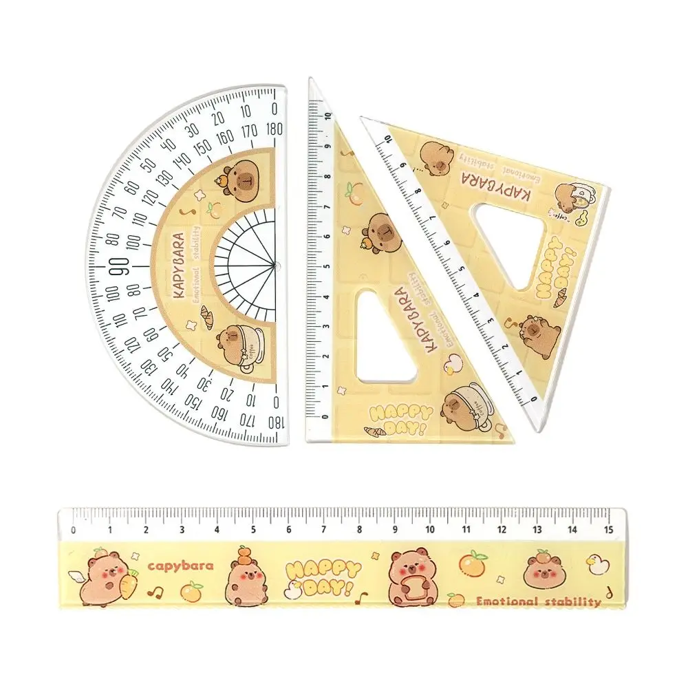 4pcs/set Creative Acrylic Capybara Set of Rulers Office Supplies Cute Cartoon Soft Ruler Set Drawing Tools Straight Ruler