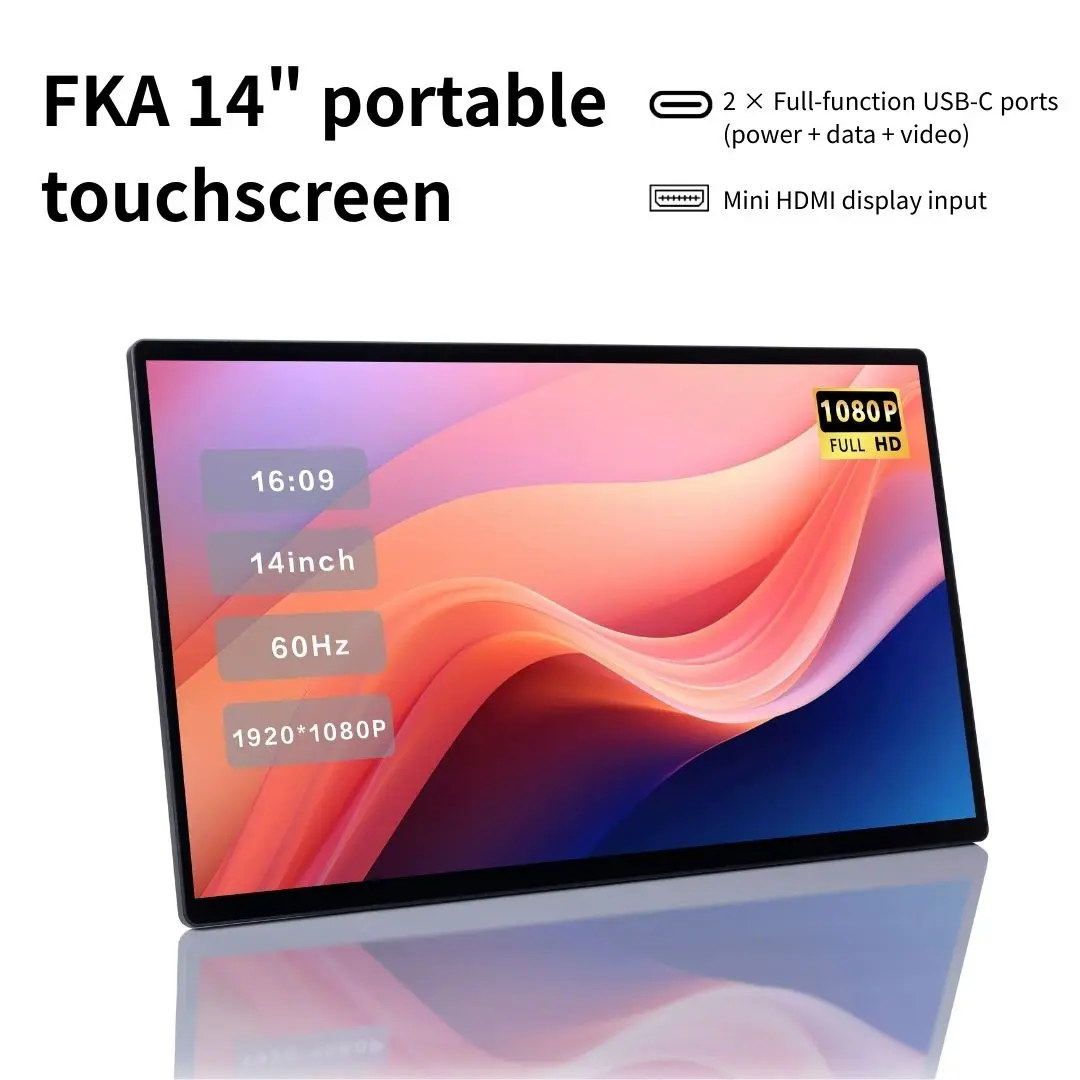 Touched Portable 14 Inch FHD TFT Laptop Display Mini  & Type C Interface Extended Screen Monitor
