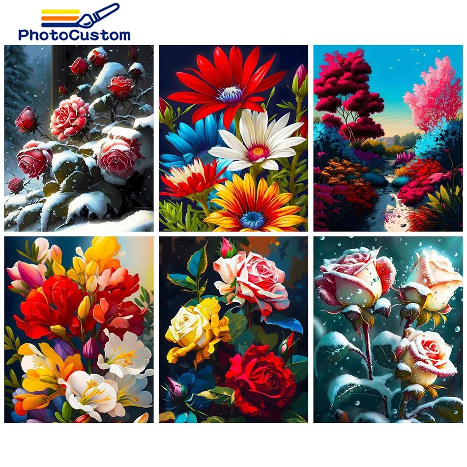 

PhotoCustom 60x75cm DIY Oil Painting By Number Flower Drawing On Canvas HandPainted Paintings Set Pictures By Numbers Adults Kit