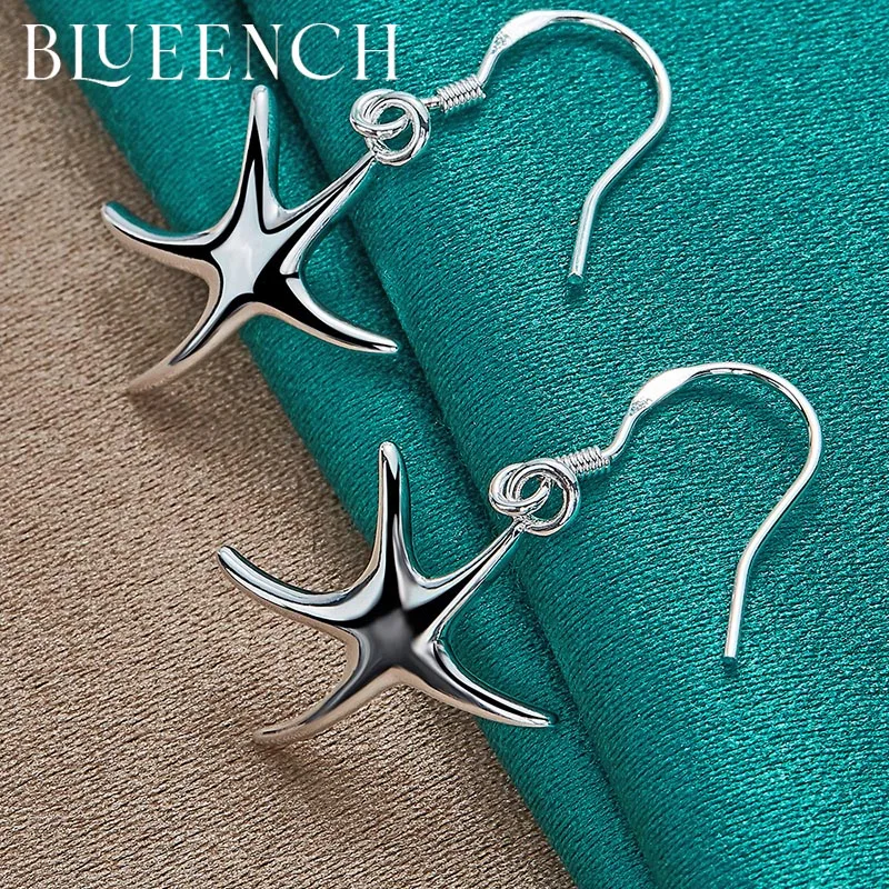 Blueench 925 Sterling Silver Pentagram Pendant Earrings for Women Engagement Wedding Party Cute Fashion Jewelry