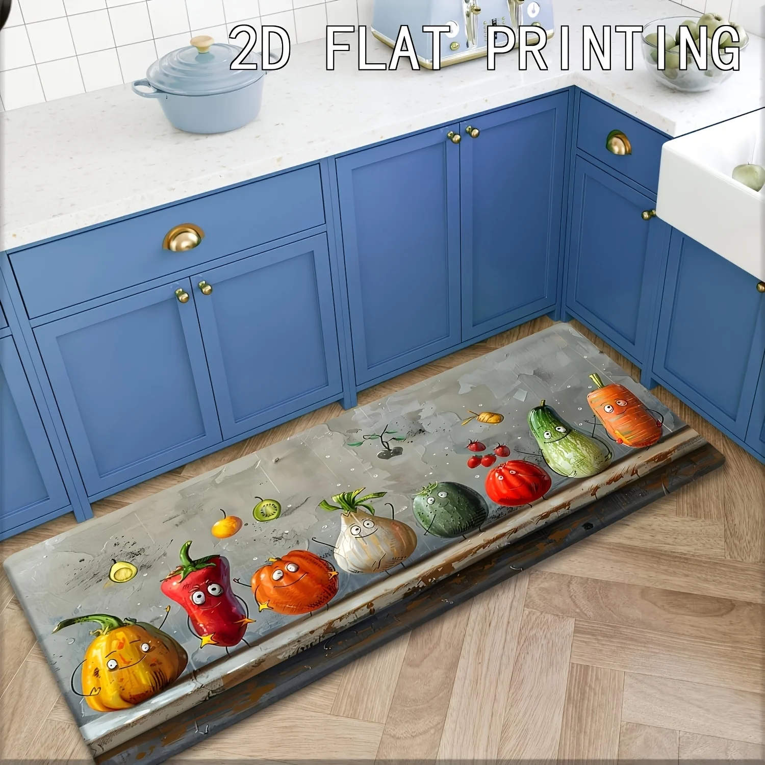 Cartoon Vegetable Characters Kitchen Bath Mat,Non-Slip Soft Absorbent Long Floor Rug with Funny Veggie Print for Playful Kitchen