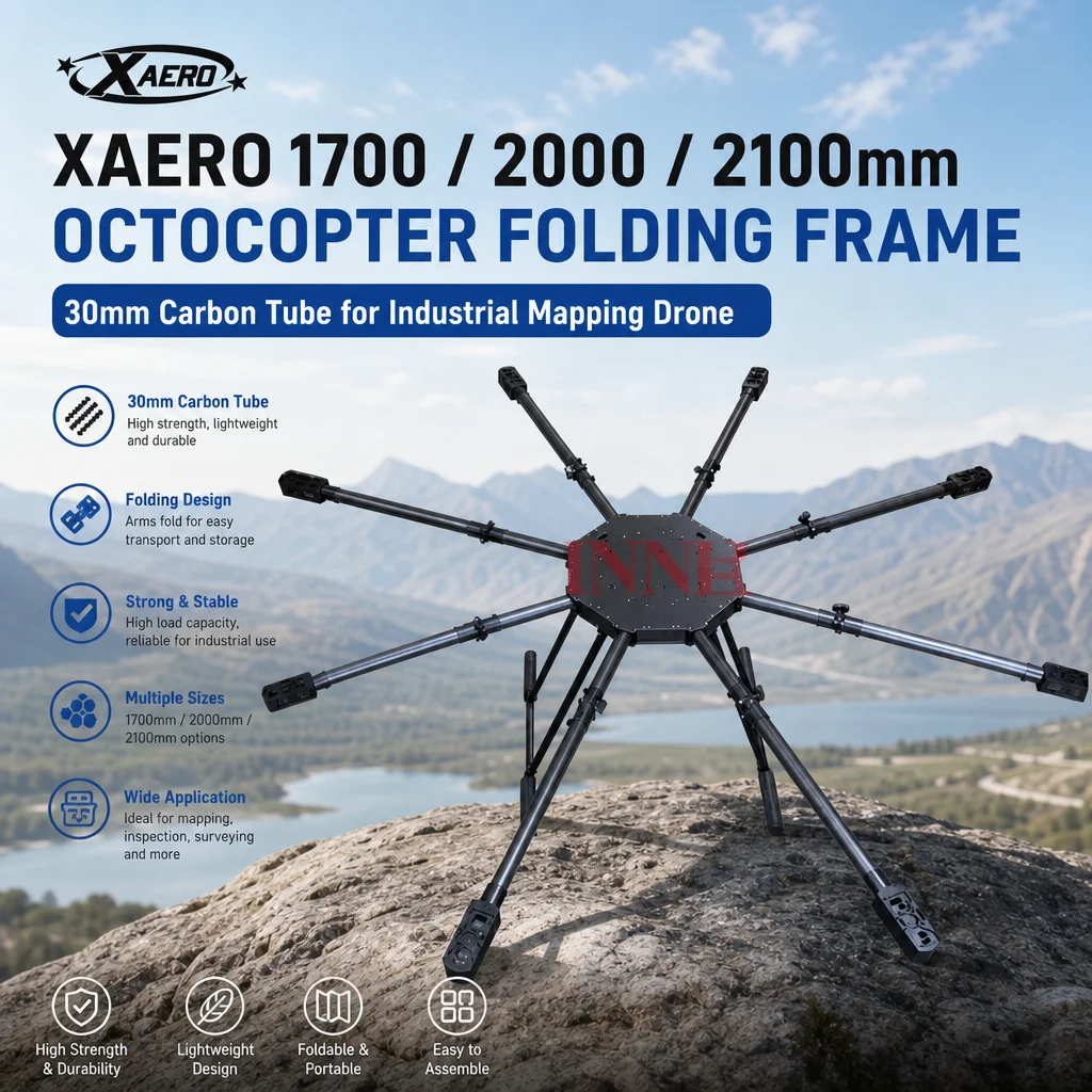 XAERO 1700 2000 2100mm Octocopter Folding Frame 30mm Carbon Tube for Industrial Mapping Drone