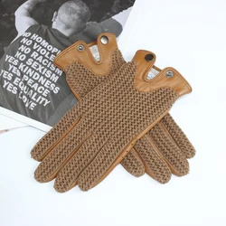 New Men's Sheepskin Gloves Outdoor Riding Fashion Touch Screen Splicing Knitted Unlined Spring Driving Gloves Autumn