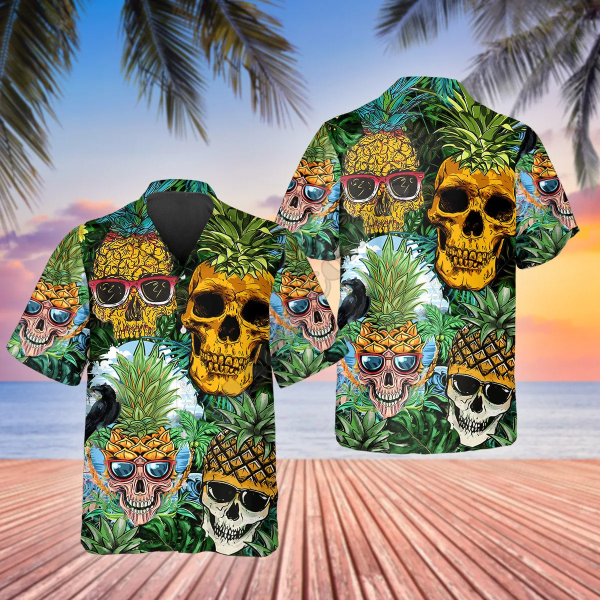 

3D Printed Pineapple Funny Skull Hawaiian Shirt Summer Short Sleeved Shirts Men Shirts Oversize Camisa Social 5XL