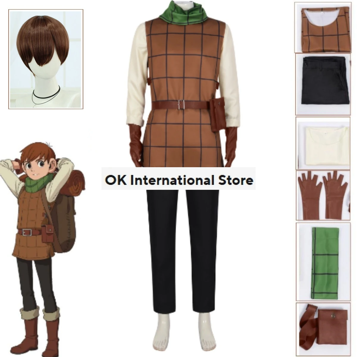 Chilchuck Tims Anime Caricature Delicious in Dungeon Cosplay Costume Clothes Wig Uniform Cosplay Chilchuck Tims Halloween Outfit