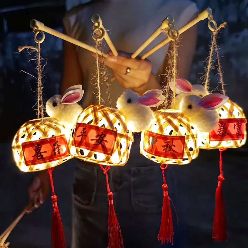 Children Light-emitting Bamboo Frame Rabbit Lantern Creative Fun Mid-Autumn Festival Kids Handheld Light-emitting Lantern Toys