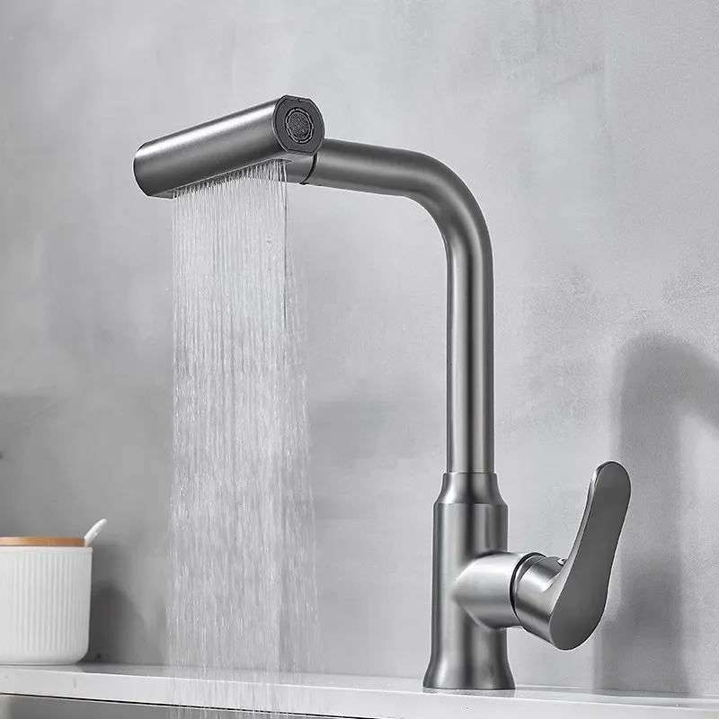 Gray Kitchen Faucet Black Waterfall Sink Faucet Pull Out Kitchen Tap Single Hole Swivel Water Mixer Tap Kitchen Tap