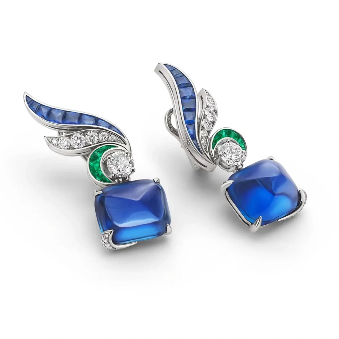 

New S925 Silver High Carbon Diamond Treasure Home Royal Blue Wing Spinel Fashion Versatile Earrings Wedding Jewelry