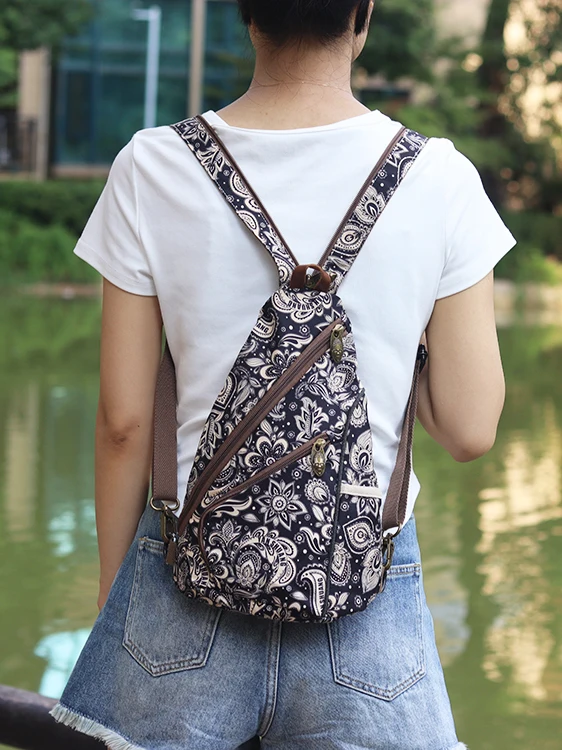 Fashionable Dual-Shoulder Backpack Casual Personality Cloth Art Bag Korean Style All-Match Leisure Chest Bag by Yan Shuang Cr...
