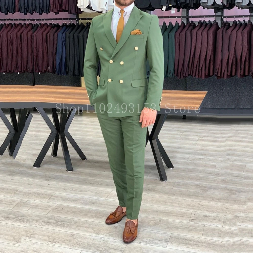 Tailor Made Male Suits Slim Fit 2 Pieces Double Breasted Formal Elegant Wedding Suits Set (Blazer+Vest+Pants) Costume Homme