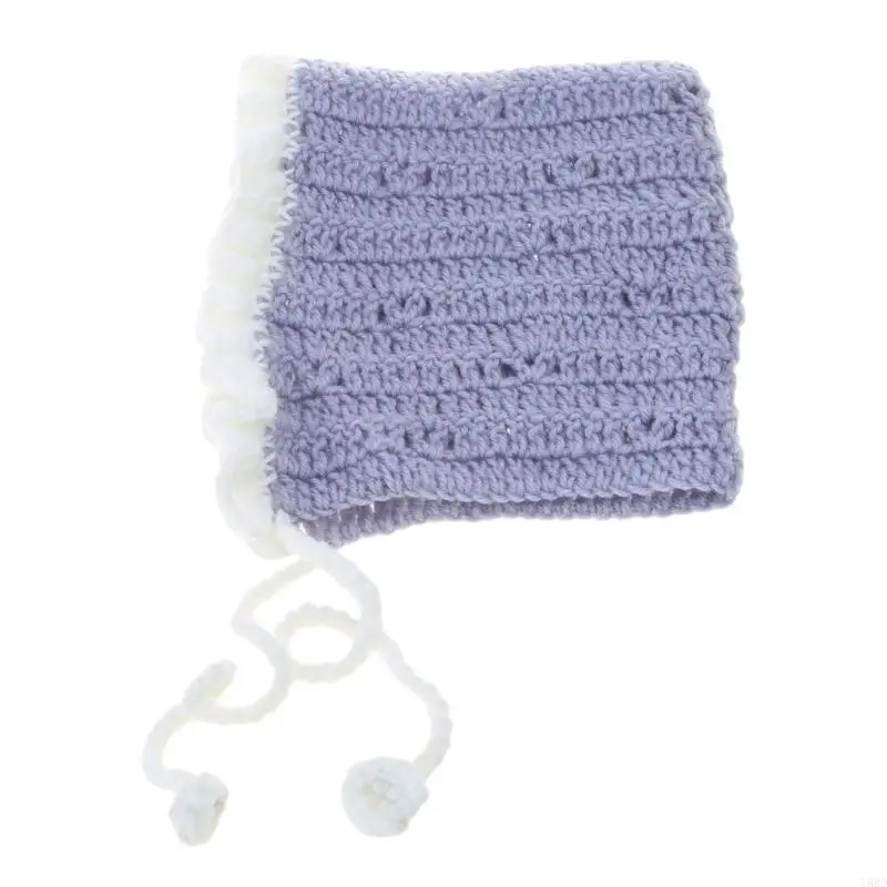 

Y88D Crochet Hat Girls Lace Tied Baby Bonnet Soft and Warm Infant Beanie