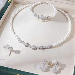 017835 Dubai Pearl Necklace Set for Women Cubic Zirconia Party Engagement Wedding Jewelry sets Dress Suits Trendy  Accessories