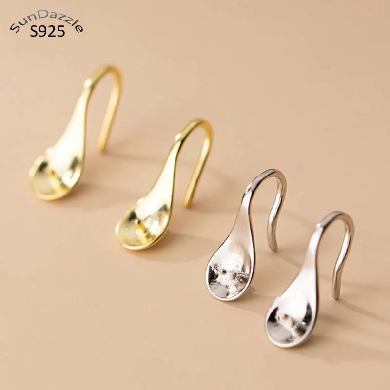 Genuine Real Solid 925 sterling Silver Earring Hooks Posts for Round Pearl Gem Earrings 18k Gold Jewelry Making Findings