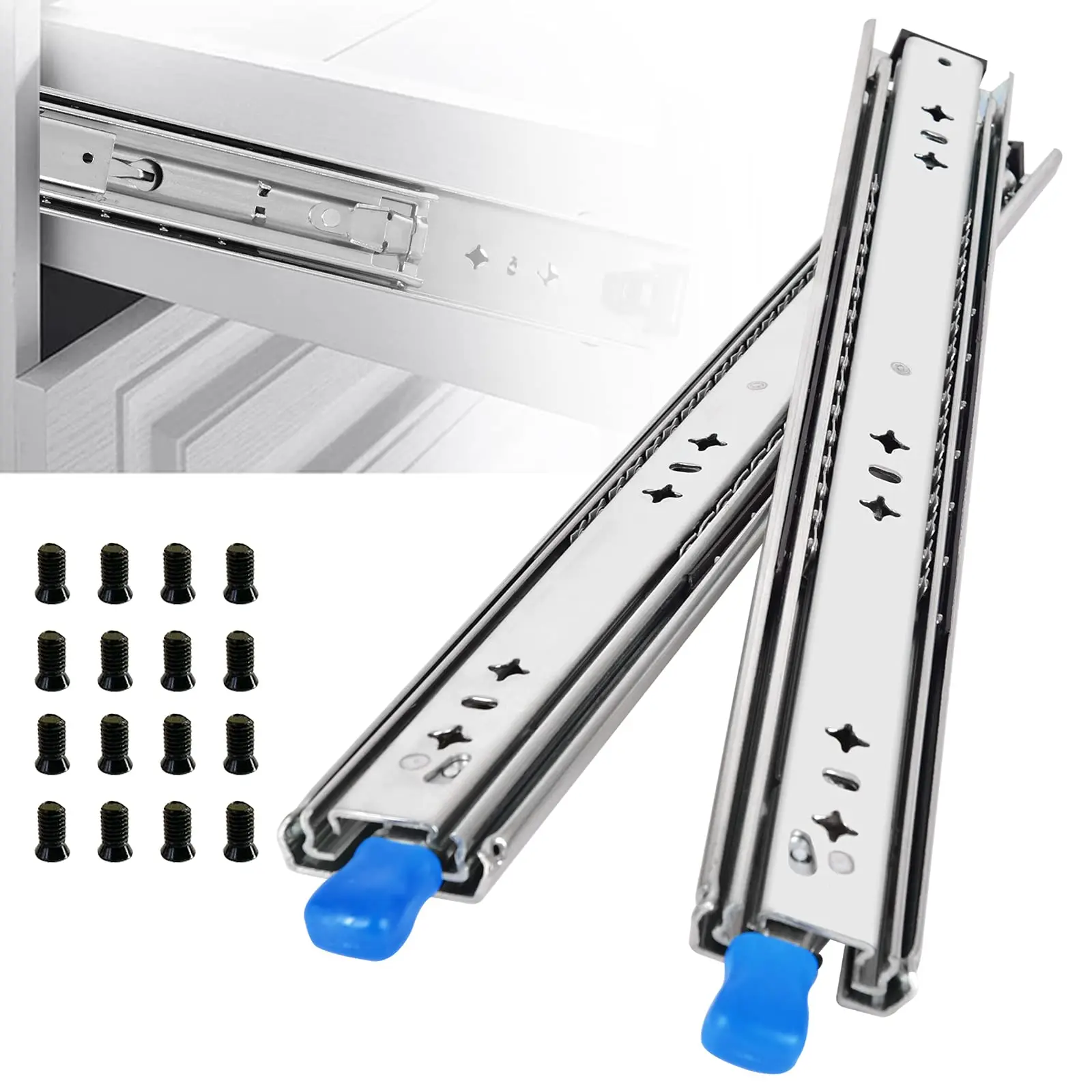 

Heavy Duty Drawer Slides with Lock 53MM Wide Full Extension Ball Bearing Locking Rails Glides Industrial Slide Runners