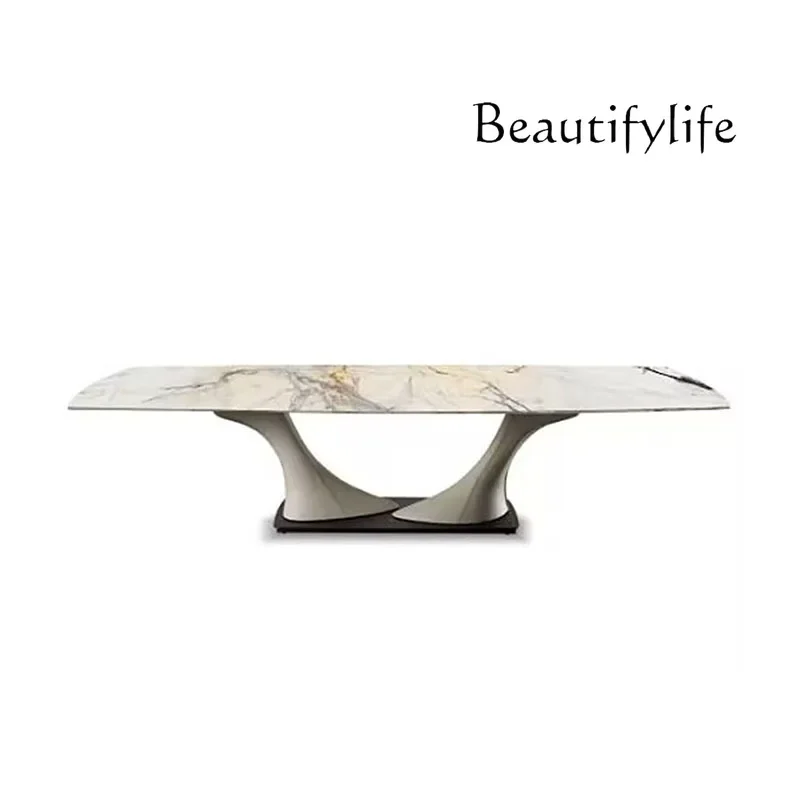 

Italian light luxury square marble dining table designer creative dining table and chair combination