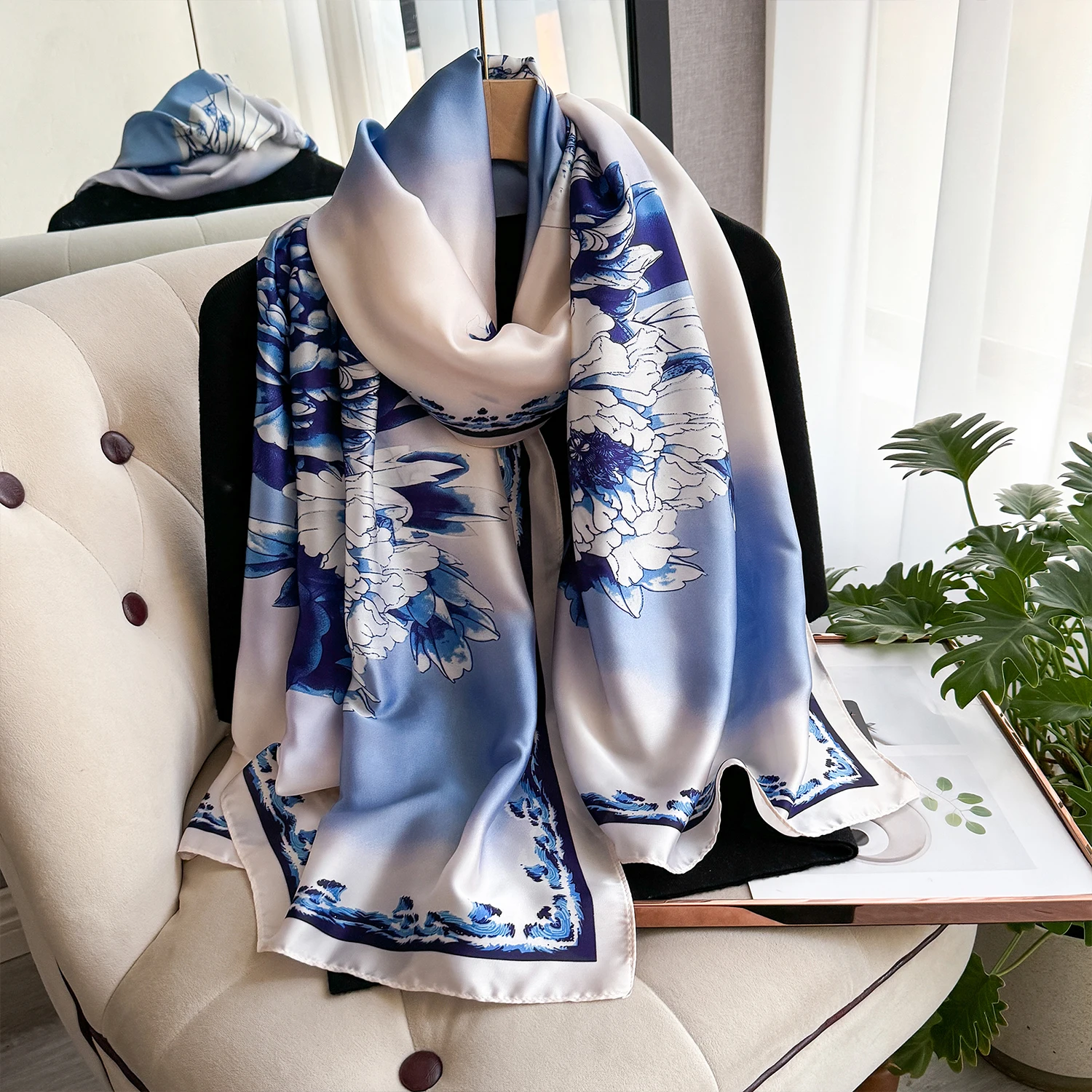 Latest Spring High Quality Soft Silk Scarf Women Ladies Elegant Print Scarf Fashion Shawl Beach sun Protection Designer Scarf