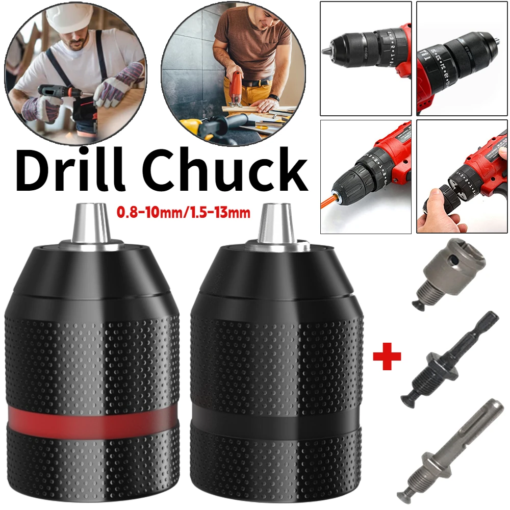 

Keyless Metal Drill Chuck 0.8-10mm/1.5-13mm Heavy Duty Quick Change Adapter Self-tighten Electric Drill Bit with Hex Shank/SDS