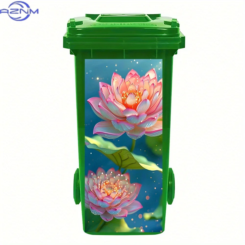 1pc Sparkling Pink for Lotus Trash Can Sticker - Waterproof PVC Decal with Floral Design, Self-Adhesive Home Decor for Garbage