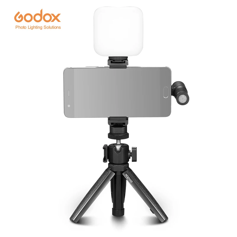 

Godox VK2-UC VK2-AX Phone Microphone + LED Light +Handheld Desktop Tripod Vlog Kit for Mobile Devices