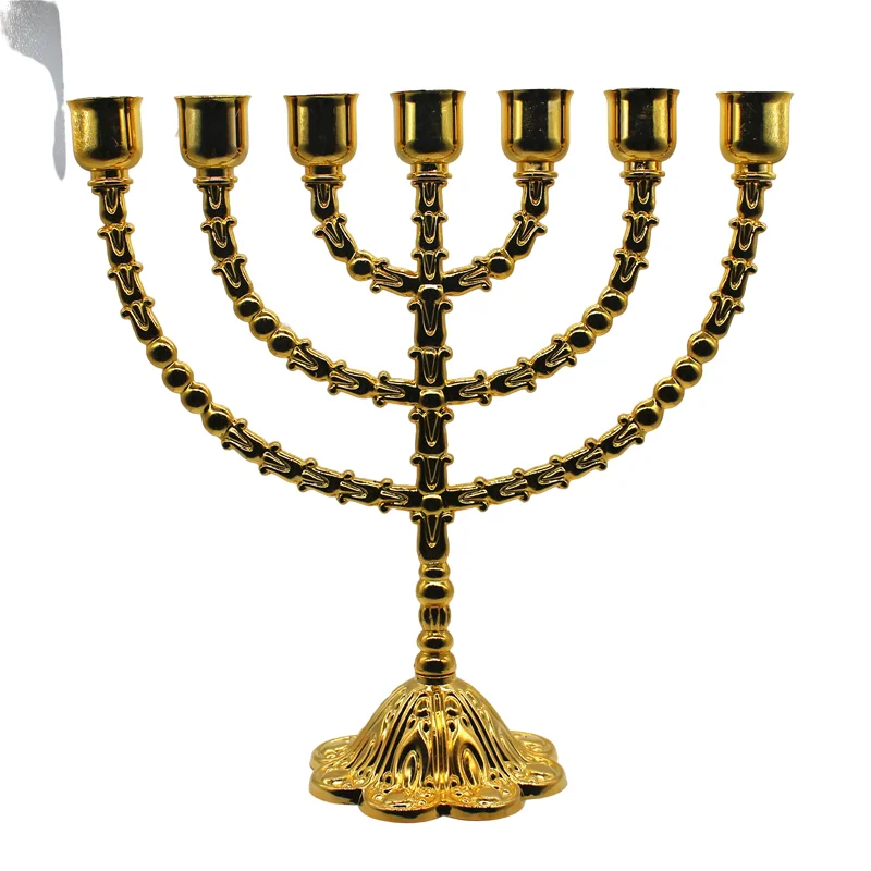 Menorah Big Candle Holder Judaica Candelabra Home Deocration 7 Branch Gold Color Metal Alloy Decor