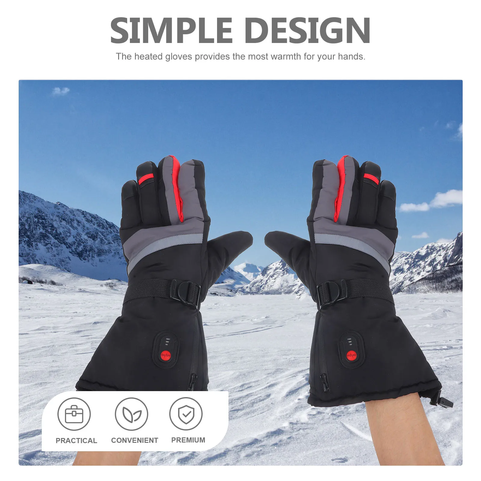 

Portable Heating Gloves Electric Ski Heated Winter Mitten Outdoor Black Cloth Hand Warmer Man