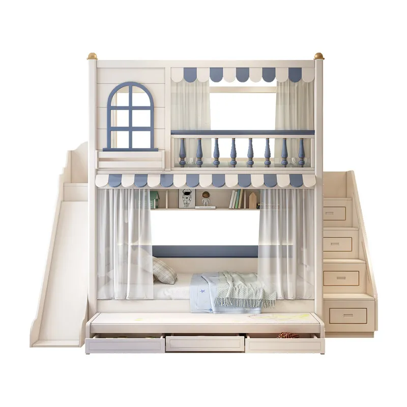 #Children's bunk bed Parallel High and low child and mother Bunk bed Same width Upper and lower bed Small apartment slide